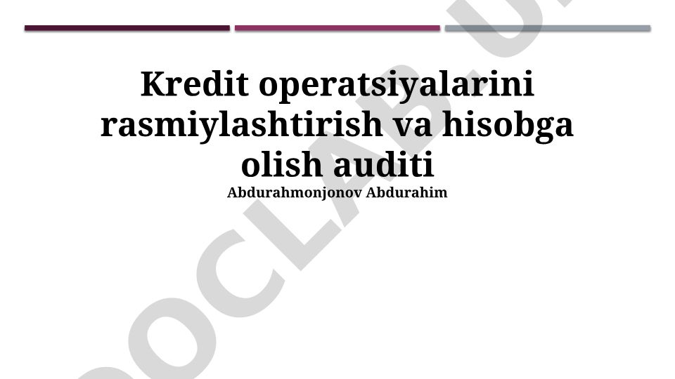 Kredit operatsiyalarini rasmiylashtirish va hisobga olish auditi