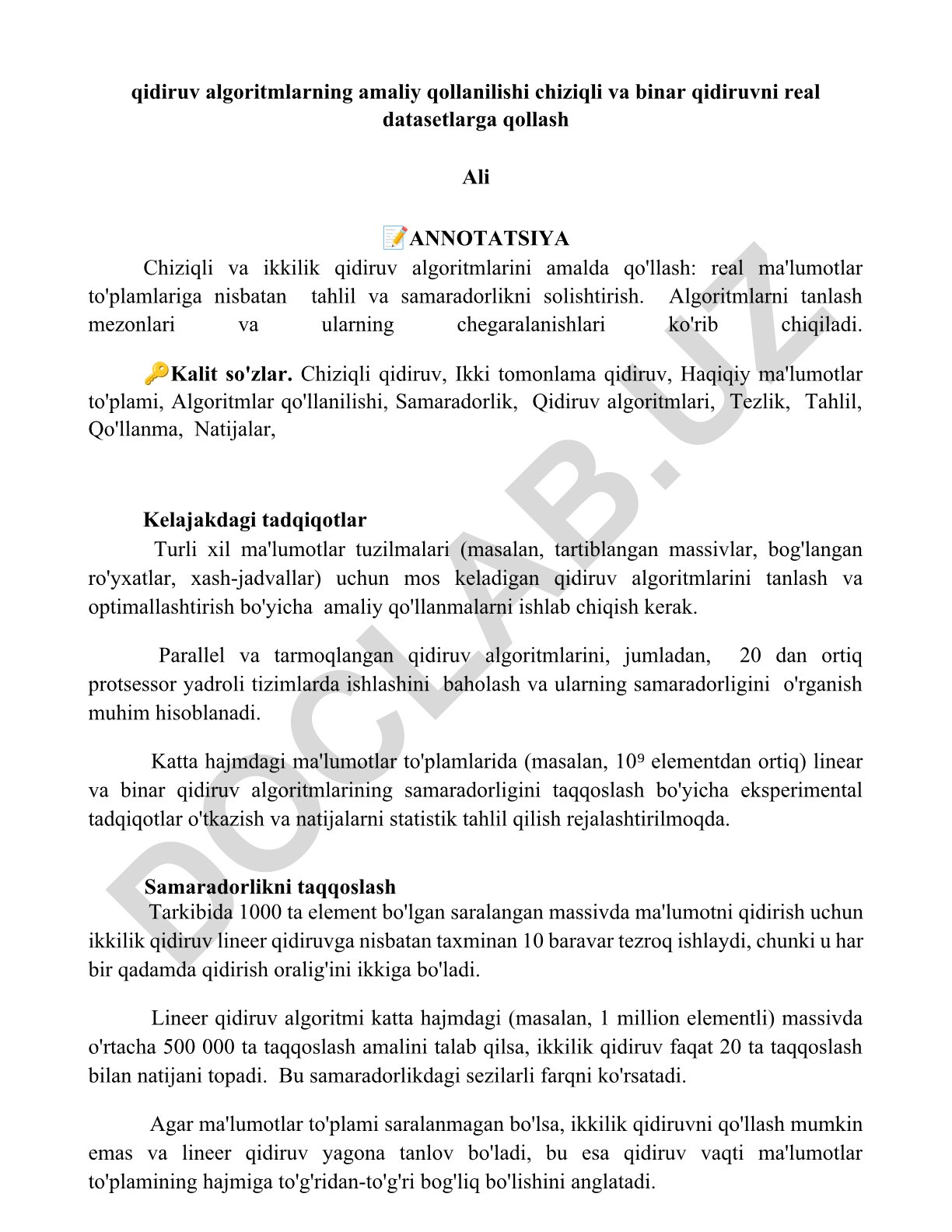 Chiziqli va ikkilik qidiruv algoritmlarini amalda qo'llash
