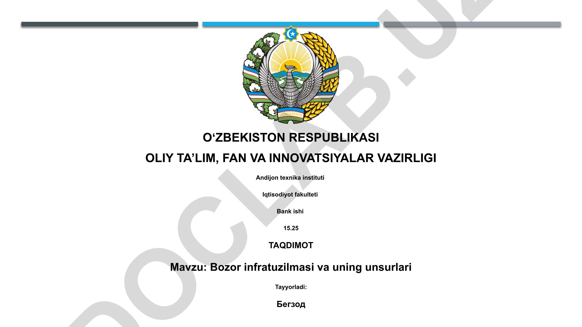 Bozor infratuzilmasi va uning unsurlari