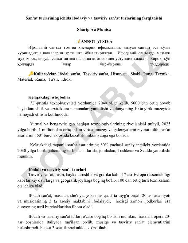 Ifodali va tasviriy san'at turlarining farqlanishi