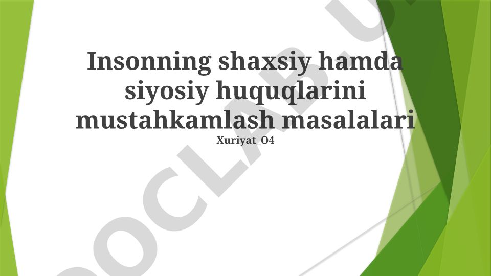 Insonning shaxsiy hamda siyosiy huquqlarini mustahkamlash masalalari