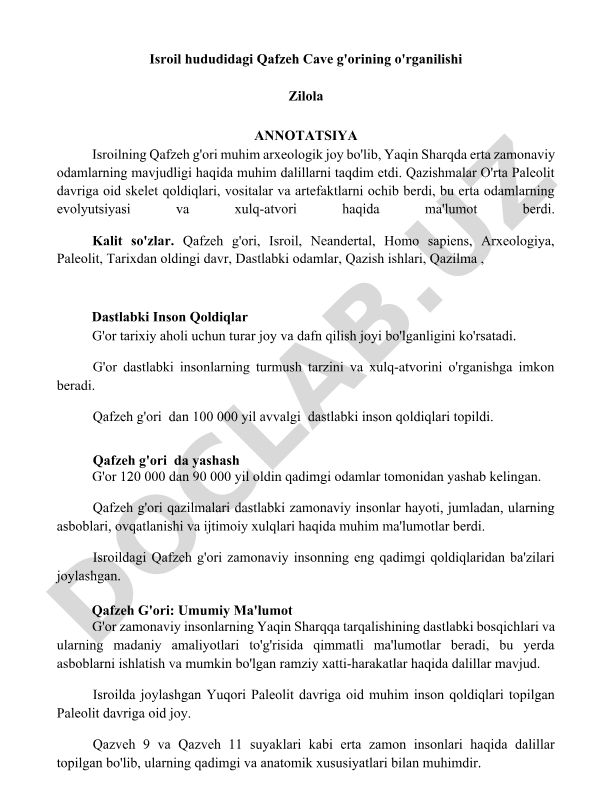 Isroilning Qafzeh g'ori arxeologik tadqiqotlari