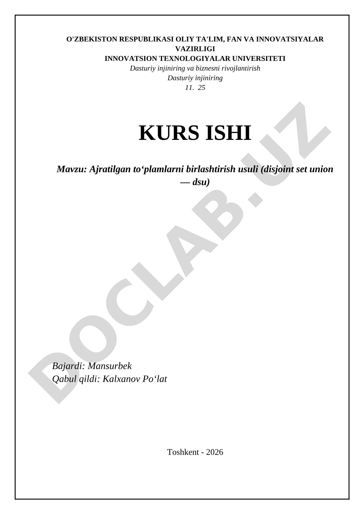 Ajratilgan to‘plamlarni birlashtirish usuli (disjoint set union — dsu)