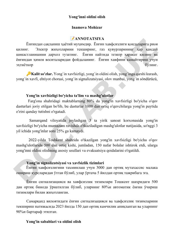 Yongʻin xavfsizligi va oldini olish boʻyicha taʼlim