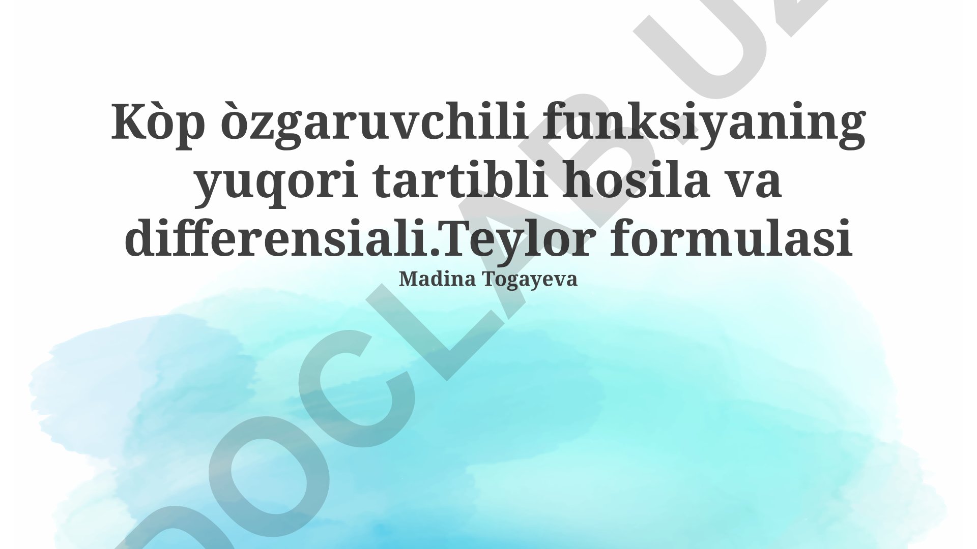Ko'p o'zgaruvchili funksiyaning yuqori tartibli hosila va differensiali. Teylor formulasi