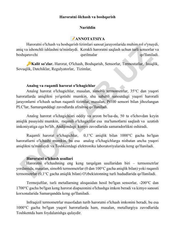 Haroratni o'lchash va boshqarish tizimlari