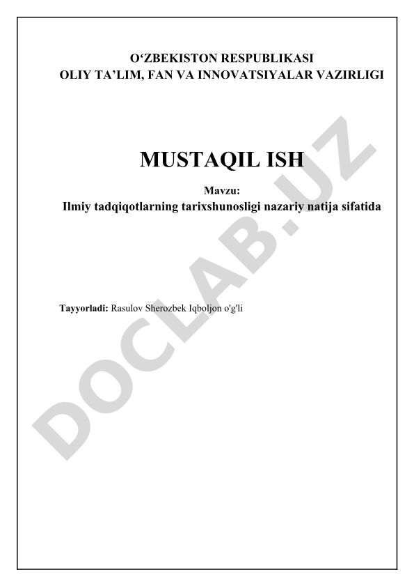 Ilmiy tadqiqotlarning tarixshunosligi nazariy natija sifatida