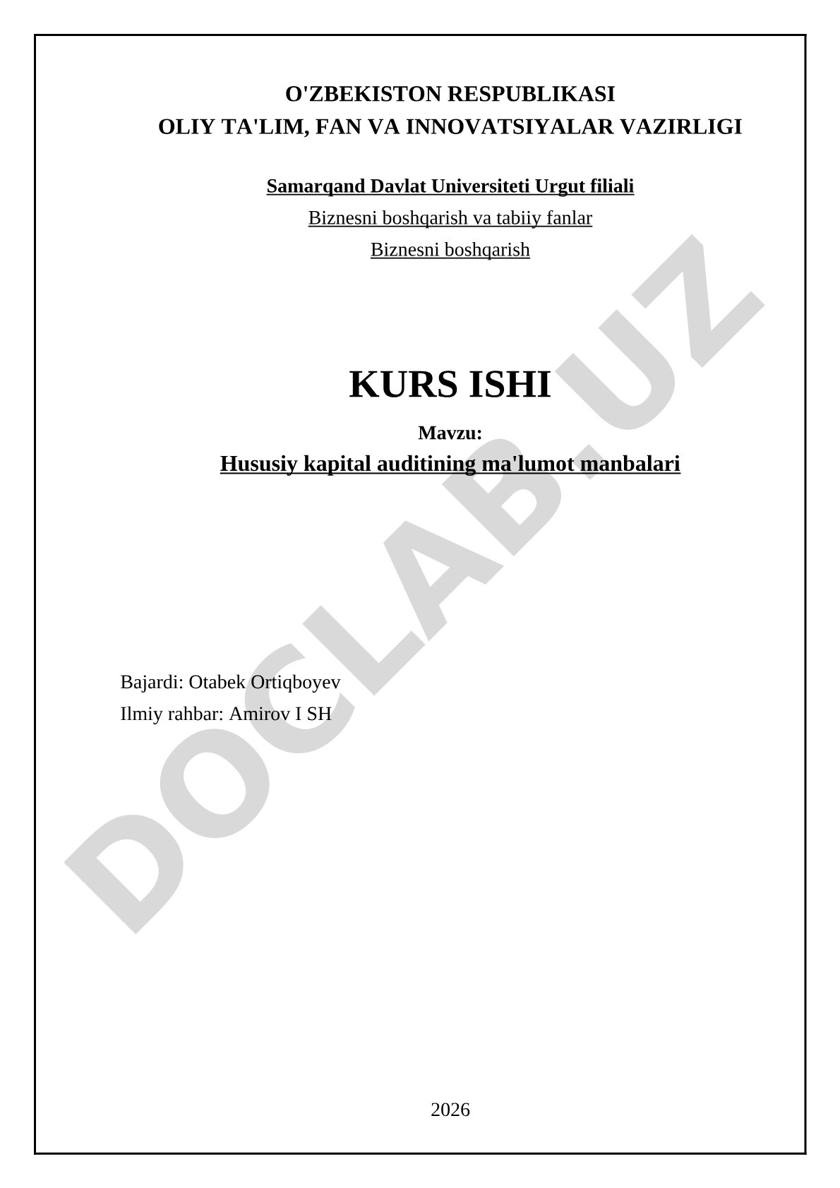 Hususiy kapital auditining ma'lumot manbalari