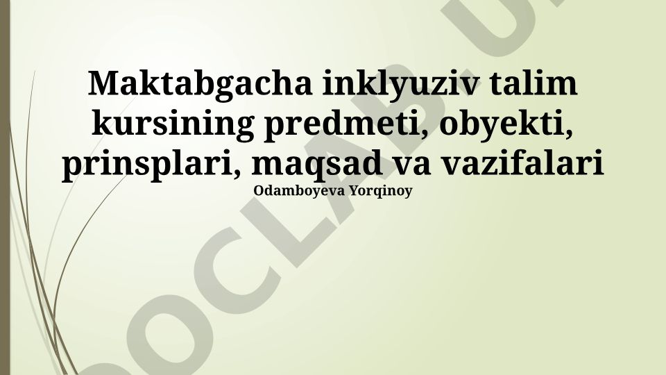 Inklyuziv maktabgacha ta'lim kursining predmeti, obyekti, prinsiplari, maqsad va vazifalari