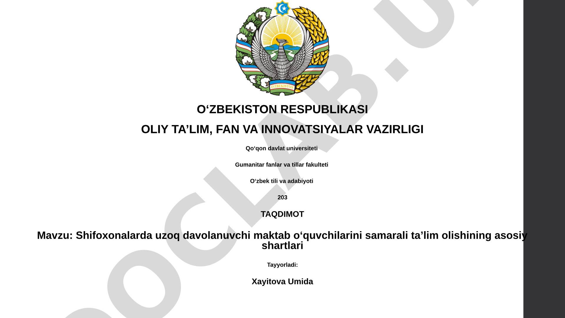 Shifoxonalarda uzoq davolanuvchi maktab o'quvchilarini samarali ta'lim olishining asosiy shartlari