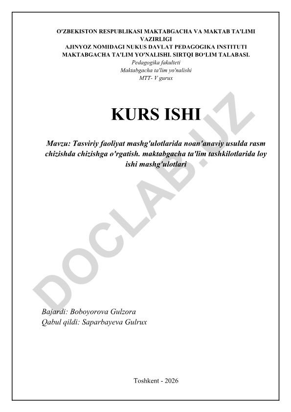 Tasviriy faoliyat mashg'ulotlarida noan'anaviy usulda rasm chizishda chizishga o'rgatish