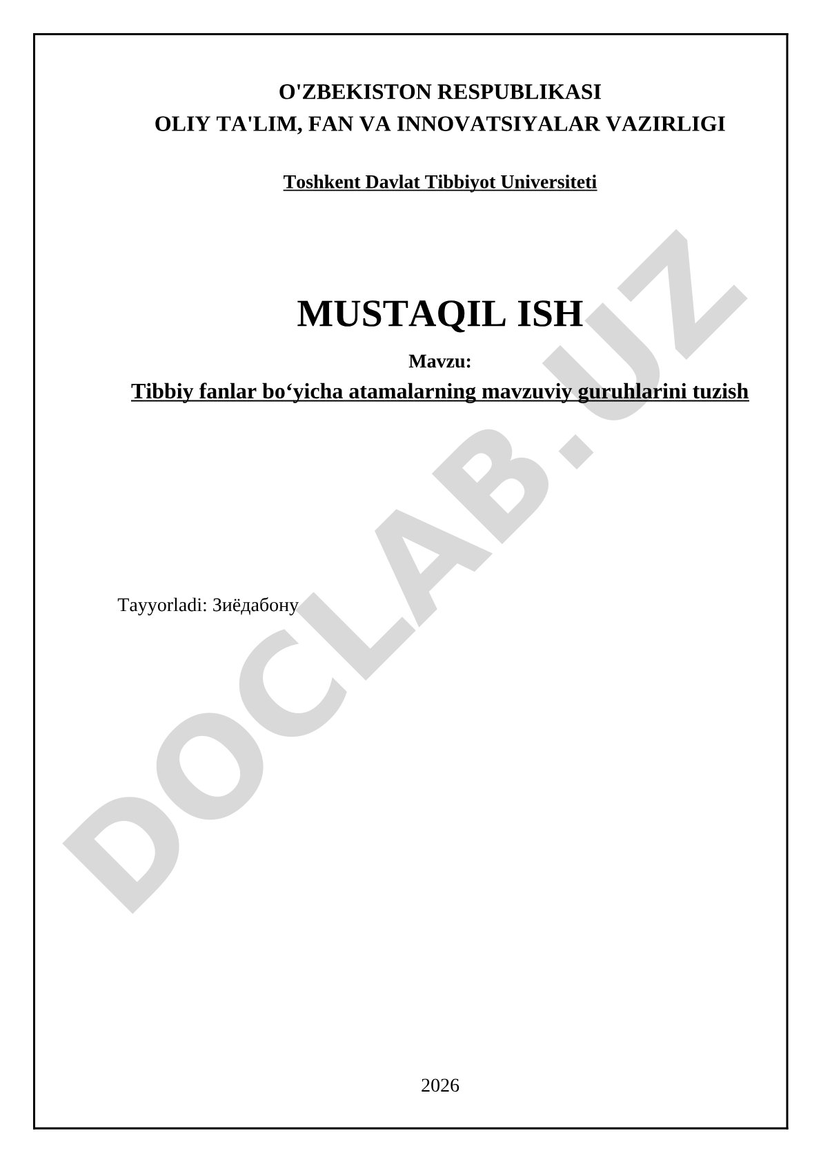 Tibbiy fanlar boʻyicha atamalarning mavzuviy guruhlarini tuzish