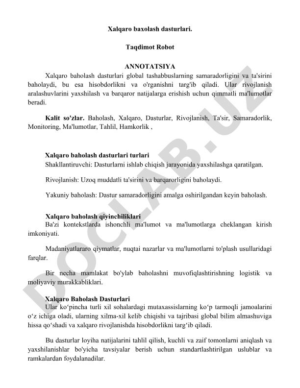 Xalqaro baxolash dasturlari
