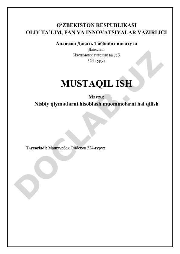 Nisbiy qiymatlarni hisoblash muommolarni hal qilish