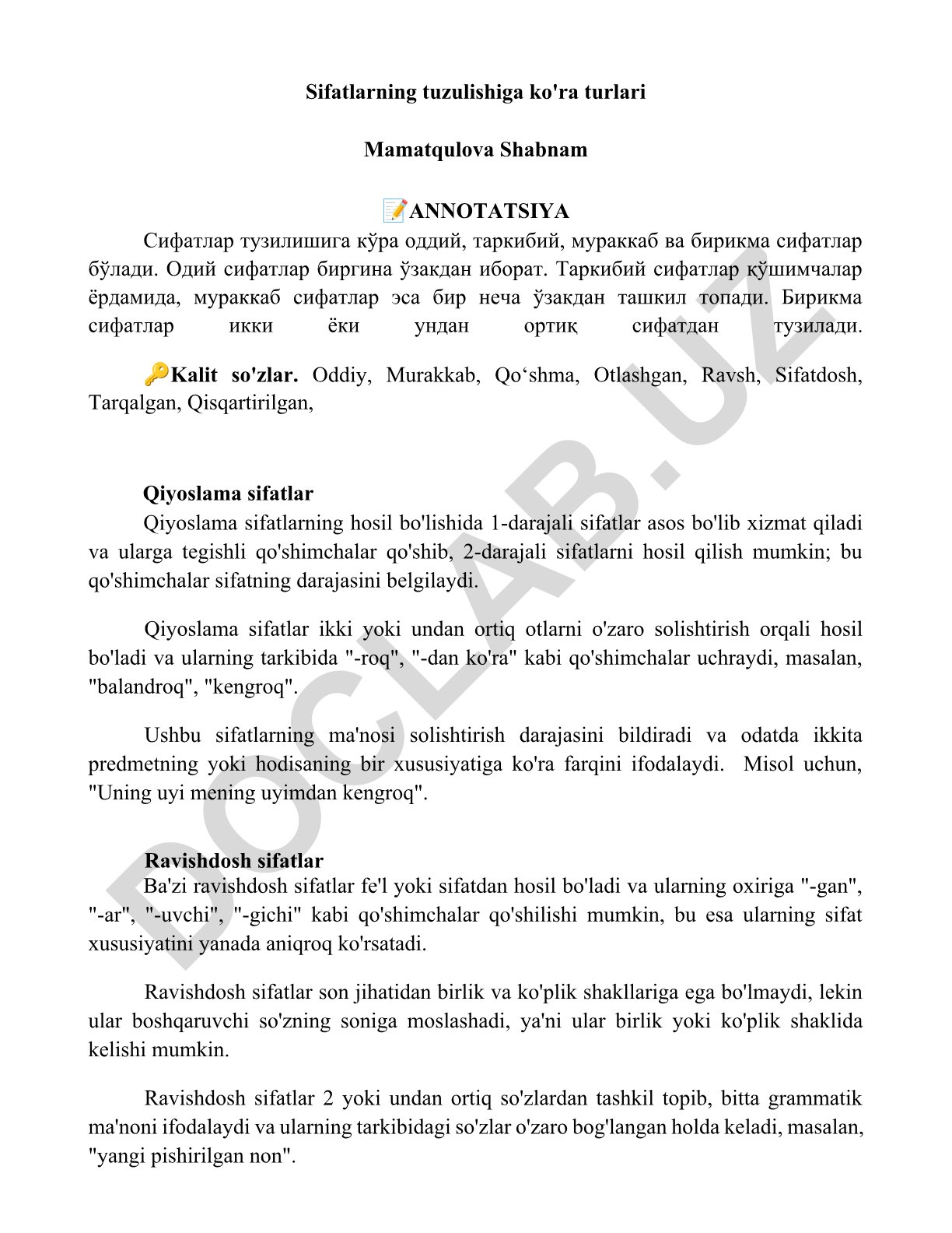 Sifatlarning tuzulishiga ko'ra turlari