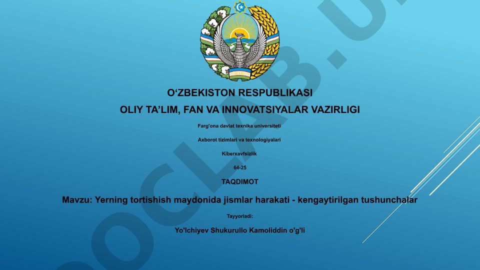 Yerning tortishish maydonida jismlar harakati - kengaytirilgan tushunchalar
