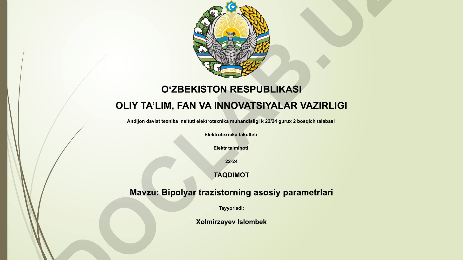 Bipolyar trazistorning asosiy parametrlari