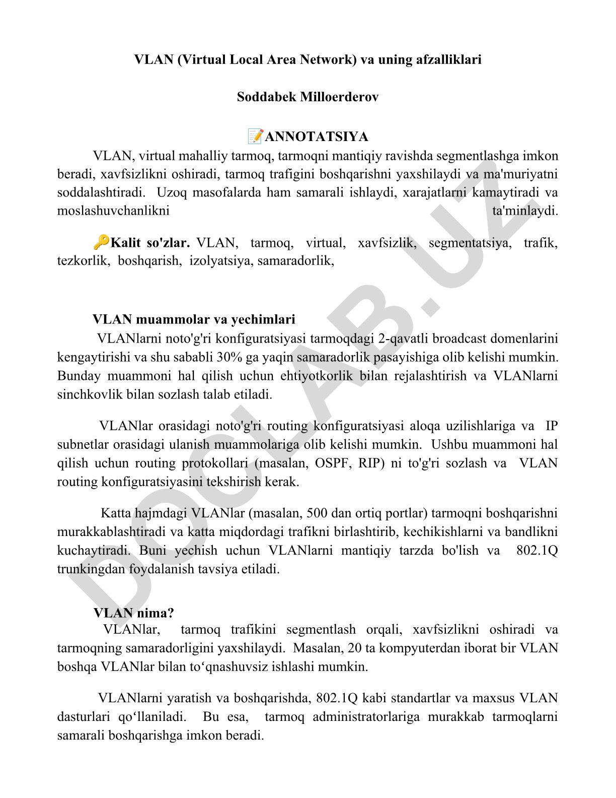 VLAN (Virtual Local Area Network) va uning afzalliklari
