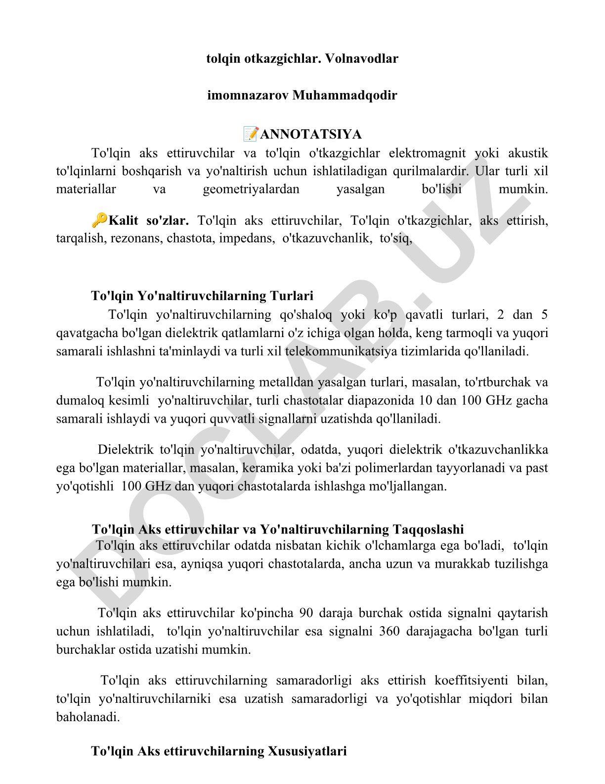 To'lqin aks ettiruvchilar va to'lqin o'tkazgichlar