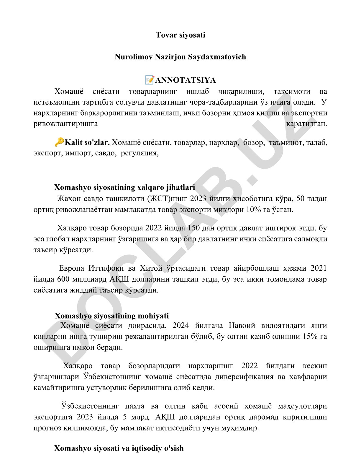 Xomashyo siyosati va uning xalqaro jihatlari