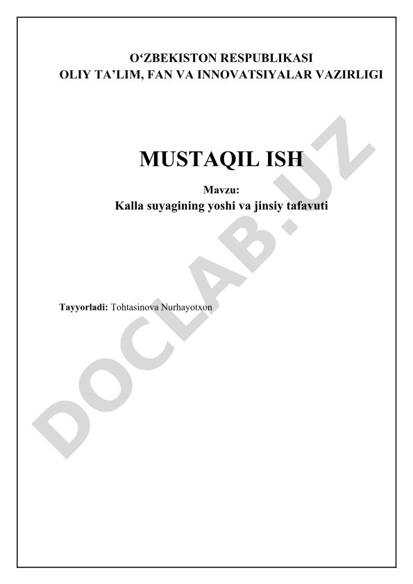 Kalla suyagining yoshi va jinsiy tafavuti