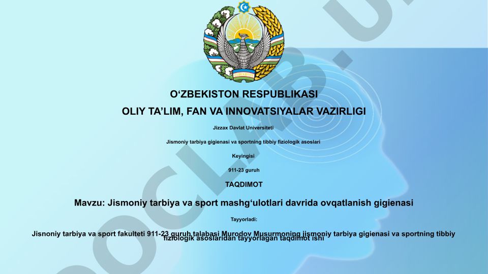 Jismoniy tarbiya va sport mashgʻulotlari davrida ovqatlanish gigienasi