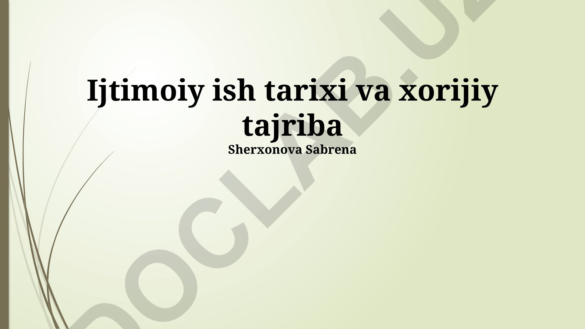 Ijtimoiy ish tarixi va xorijiy tajriba