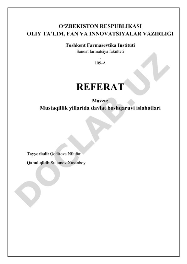 Mustaqillik yillarida davlat boshqaruvi islohotlari