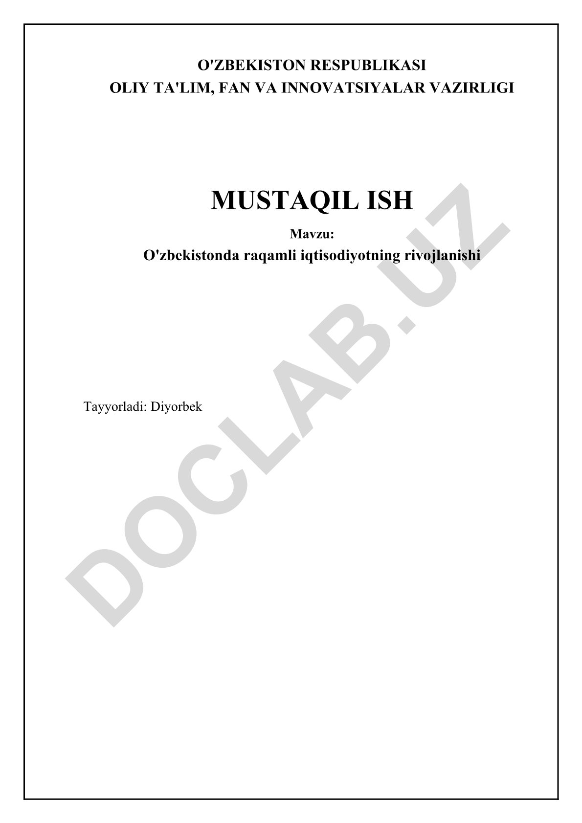 O'zbekistonda raqamli iqtisodiyotning rivojlanishi