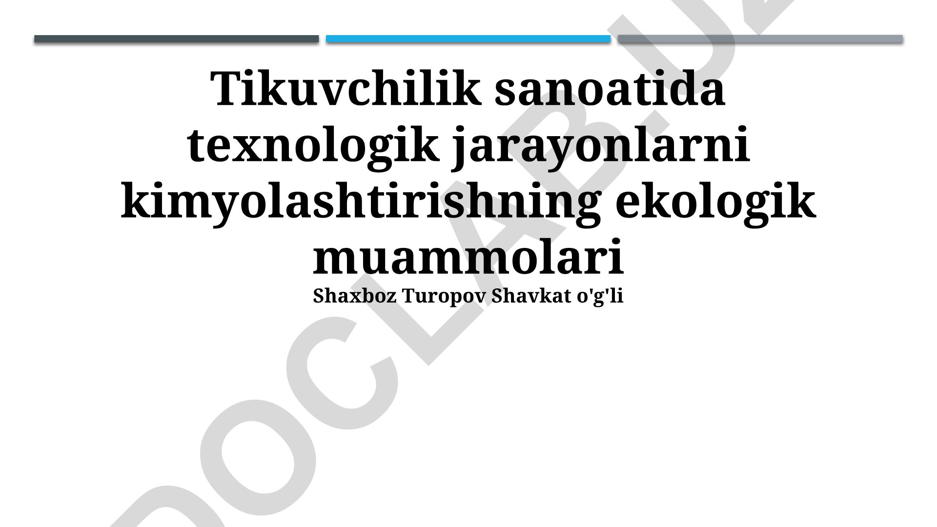Tikuvchilik sanoatida texnologik jarayonlarni kimyolashtirishning ekologik muammolari