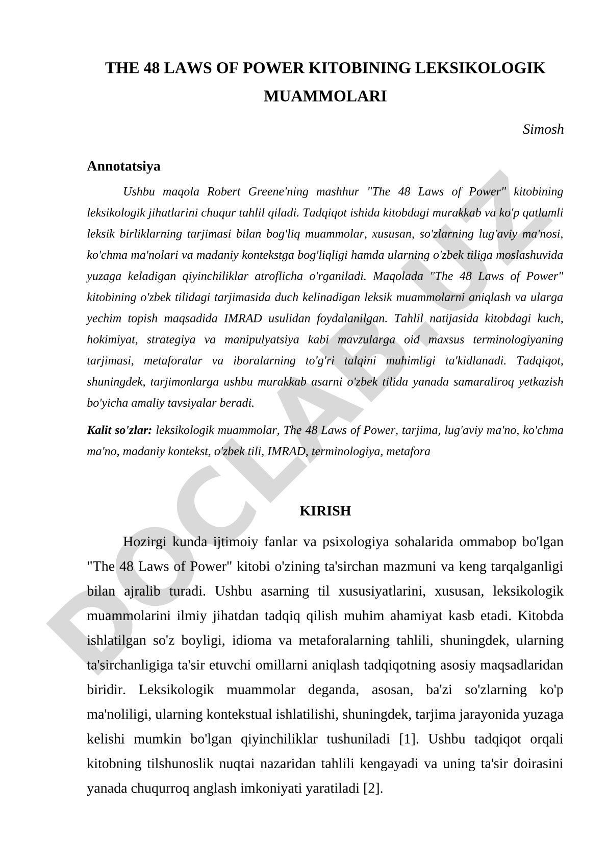 The 48 Laws of Power kitobining leksikologik muammolari