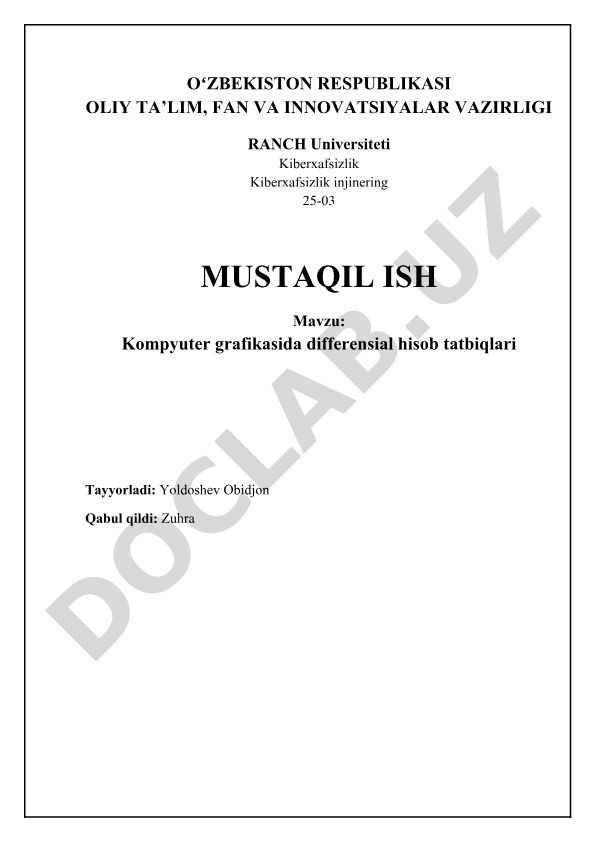 Kompyuter grafikasida differensial hisob tatbiqlari