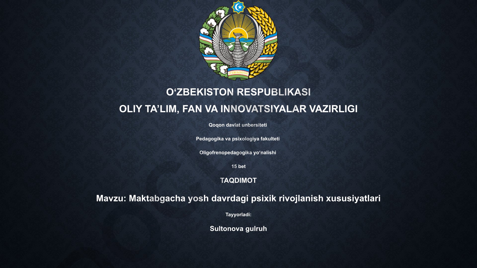 Maktabgacha yosh davrdagi psixik rivojlanish xususiyatlari
