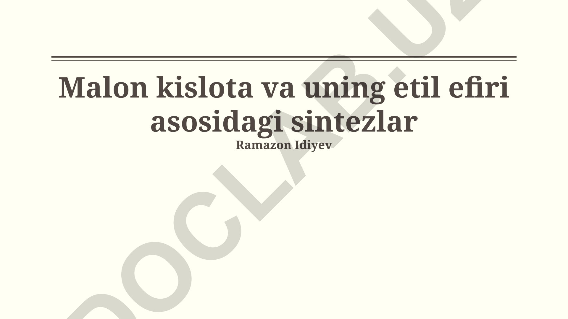 Malon kislota va uning etil efiri asosidagi sintezlar