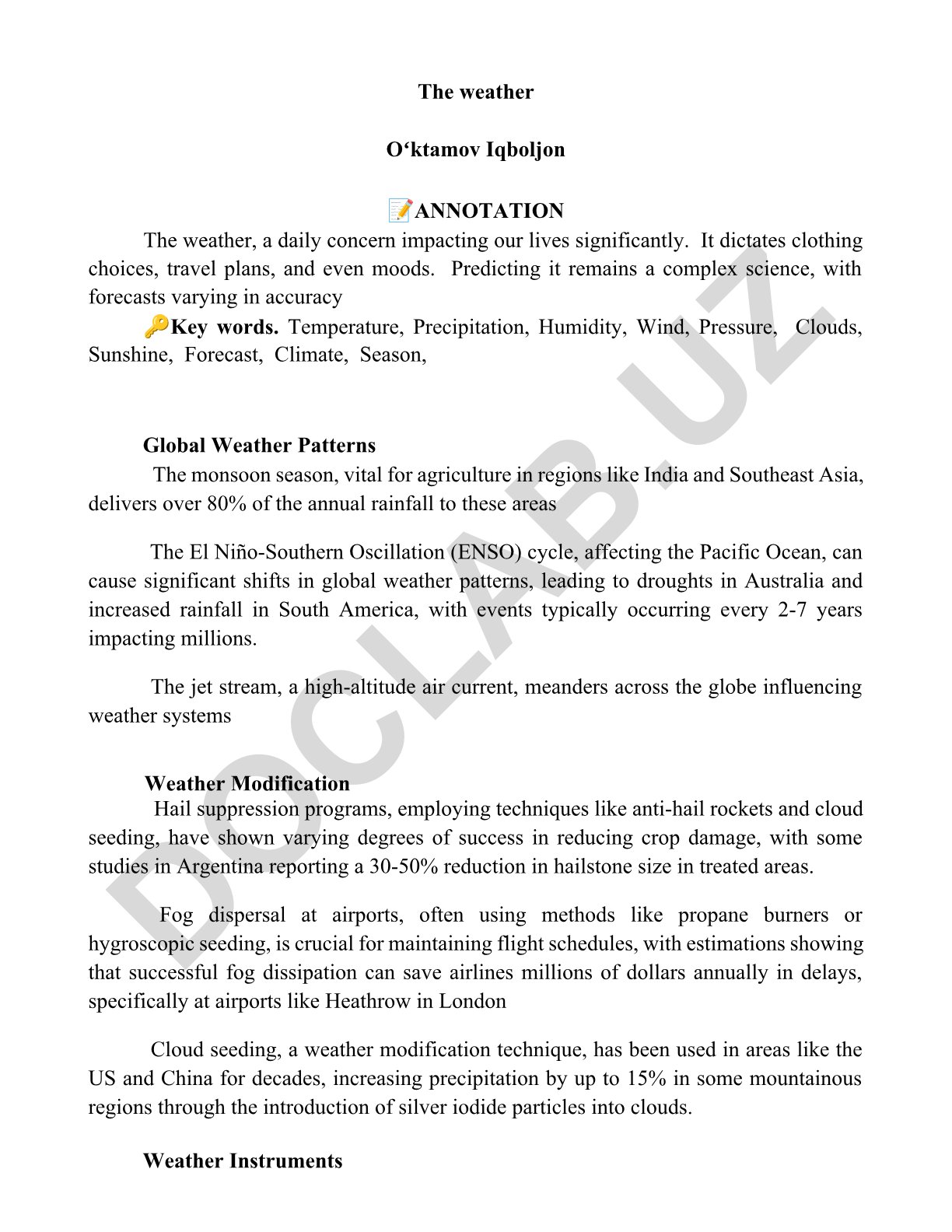 Ob-havo va uning global naqshlari