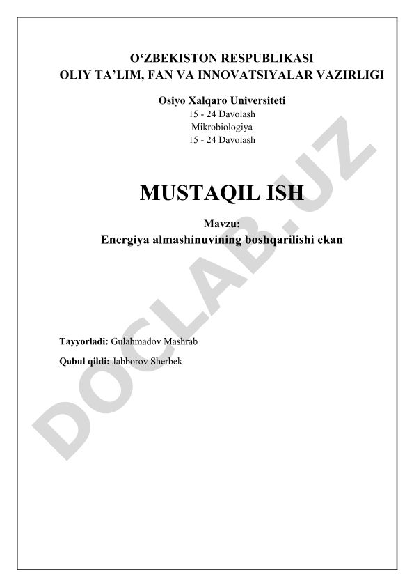 Energiya almashinuvining boshqarilishi