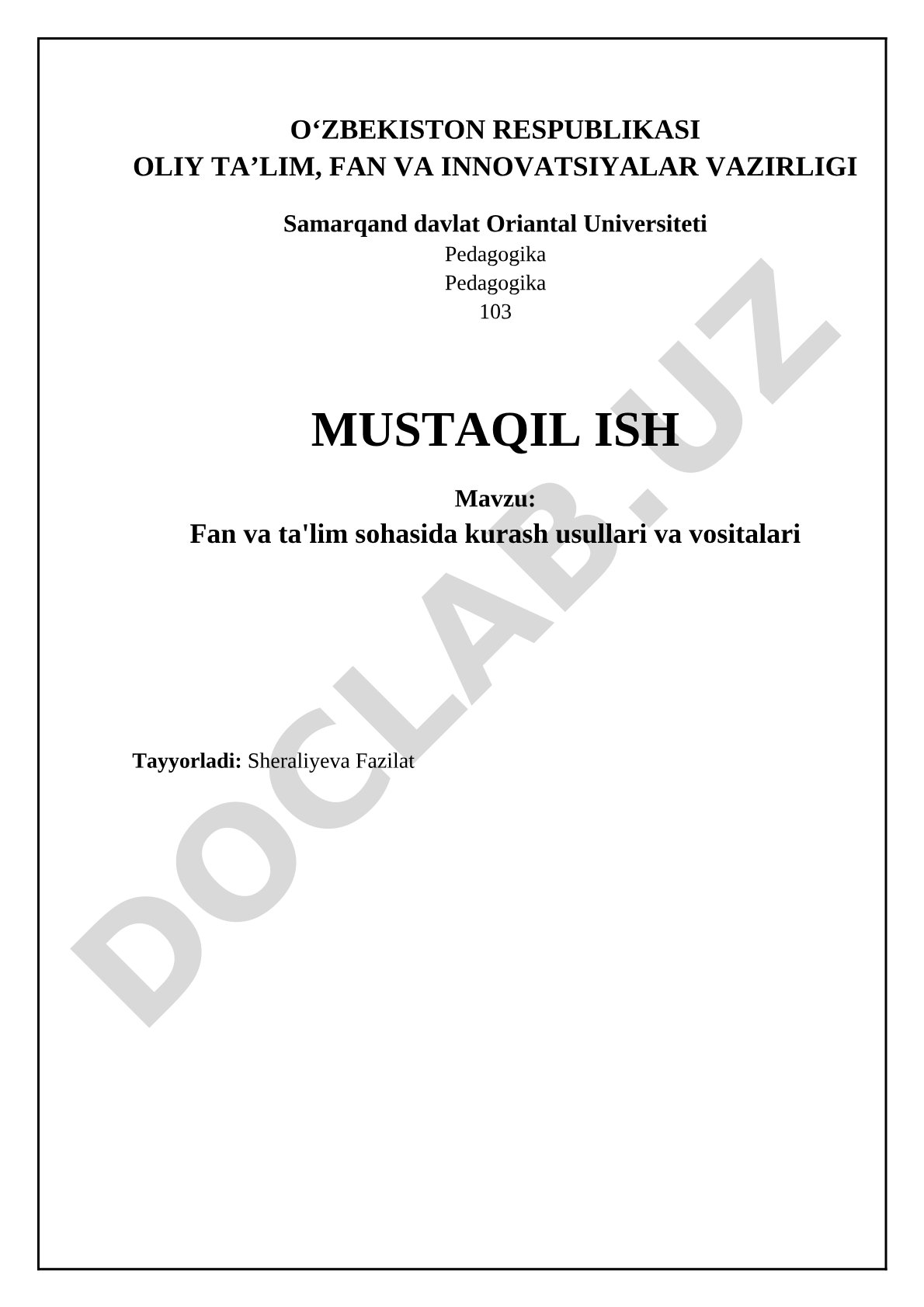 Fan va ta'lim sohasida kurash usullari va vositalari