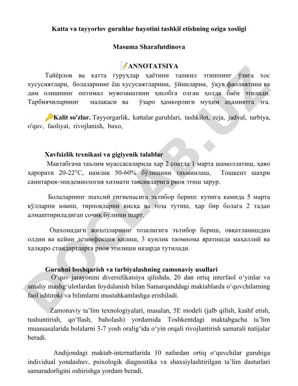 Katta va tayyorlov guruhlar hayotini tashkil etishning oziga xosligi