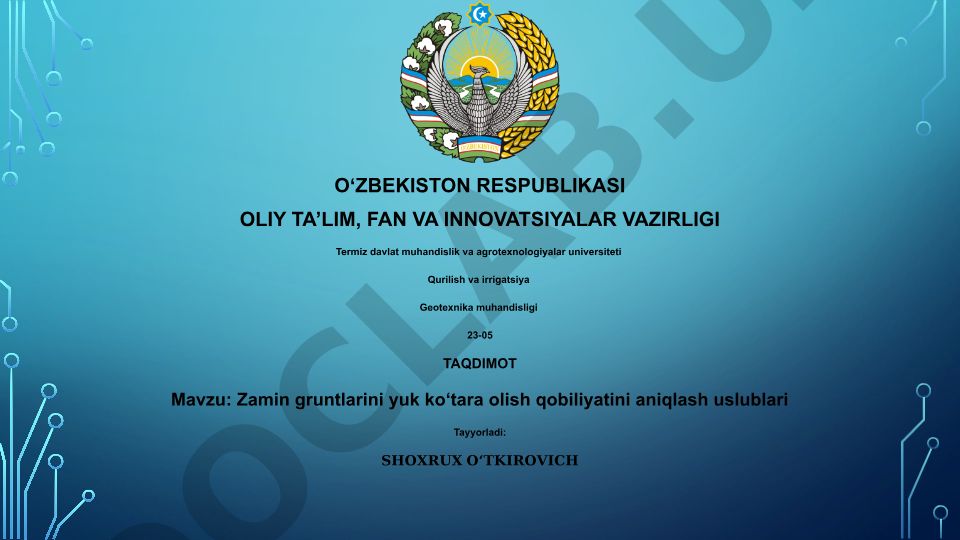 Zamin gruntlarini yuk ko‘tara olish qobiliyatini aniqlash uslublari