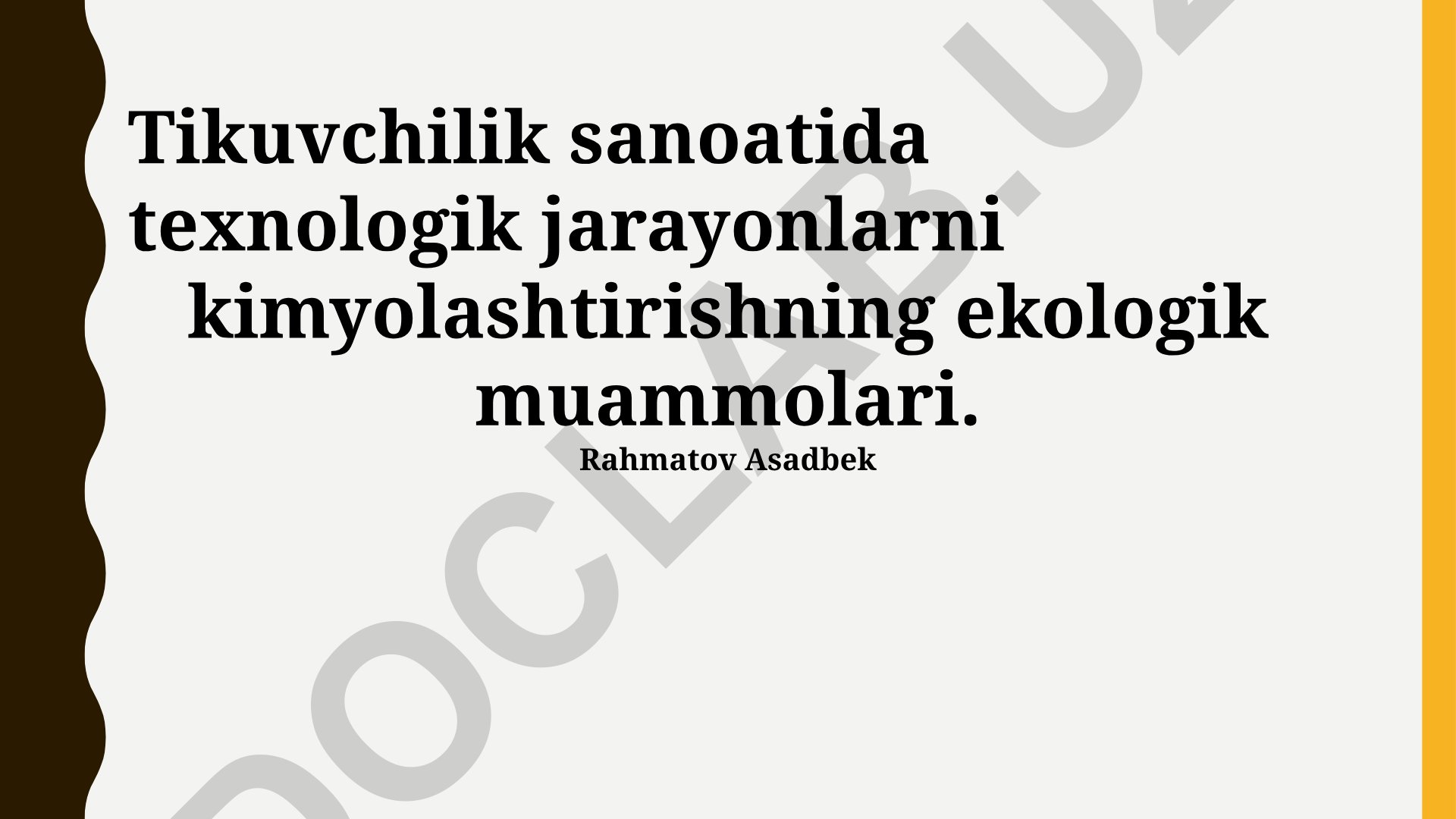 Tikuvchilik sanoatida texnologik jarayonlarni kimyolashtirishning ekologik muammolari