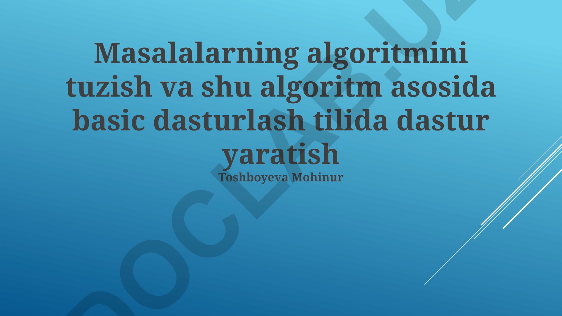 Masalalarning algoritmini tuzish va BASIC tilida dastur yaratish