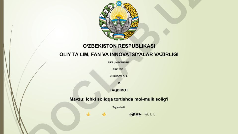 Ichki soliqqa tortishda mol-mulk soligʻi