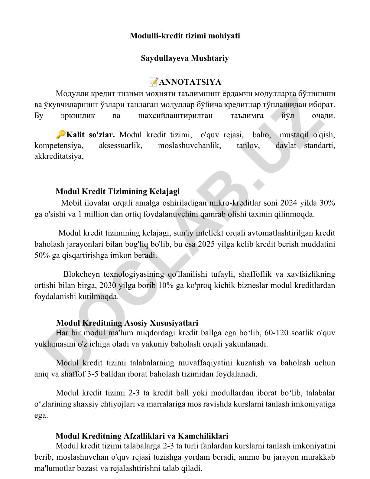 Modulli-kredit tizimi mohiyati va kelajagi