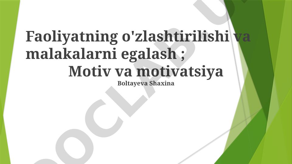Faoliyatni o'zlashtirish, malakalar va motivatsiya