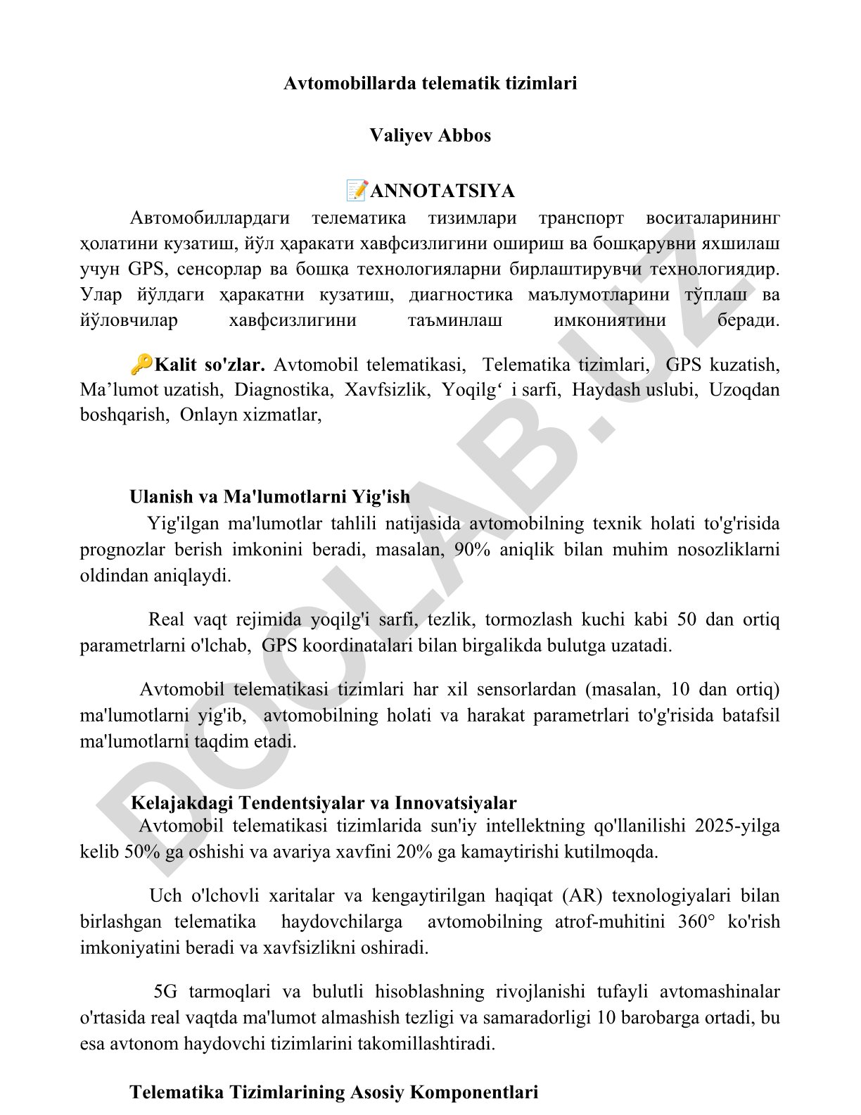 Avtomobillarda telematik tizimlari