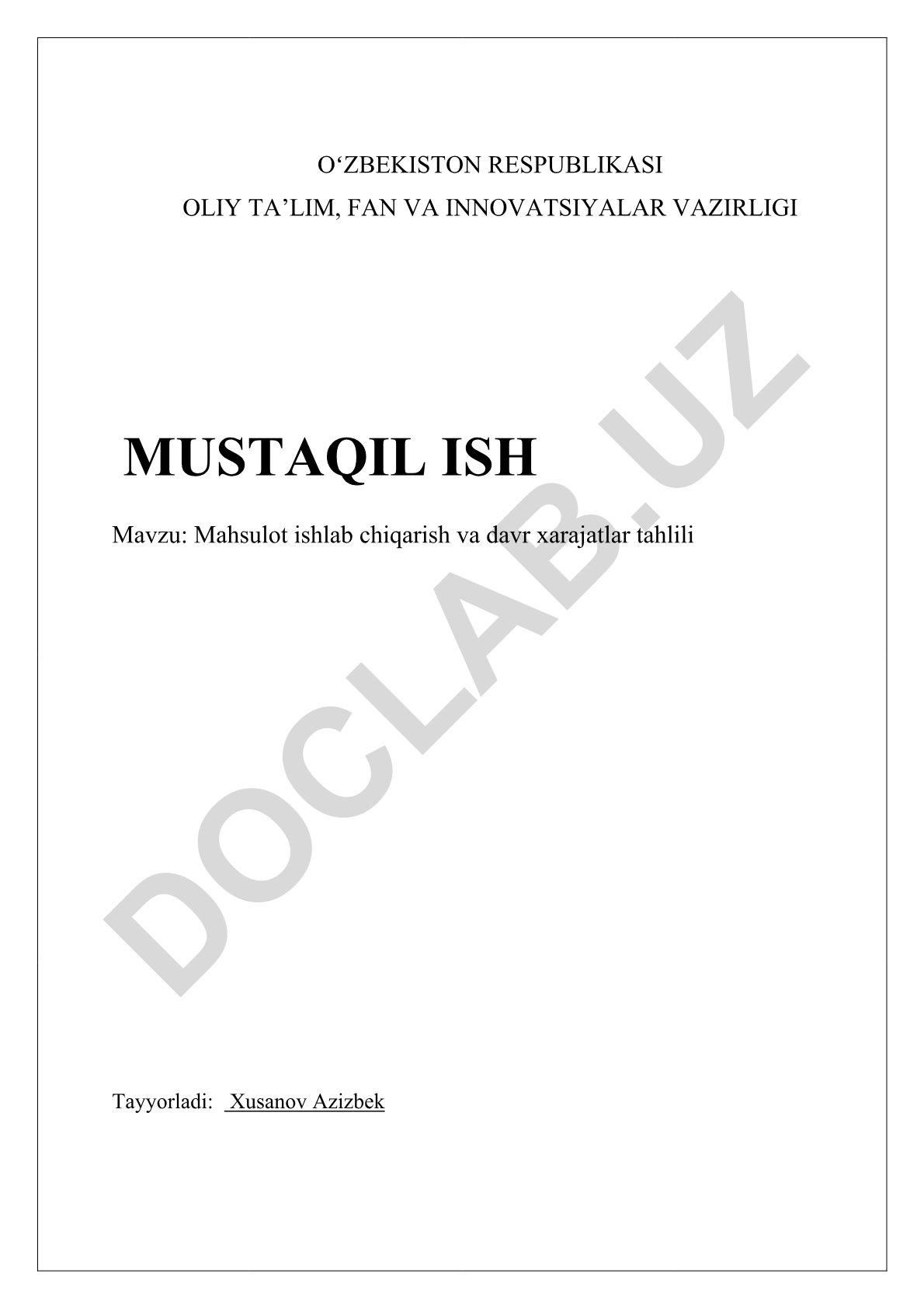 Mahsulot ishlab chiqarish va davr xarajatlar tahlili