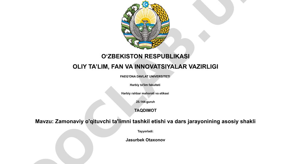Zamonaviy o'qituvchi ta'limni tashkil etishi va dars jarayonining asosiy shakli