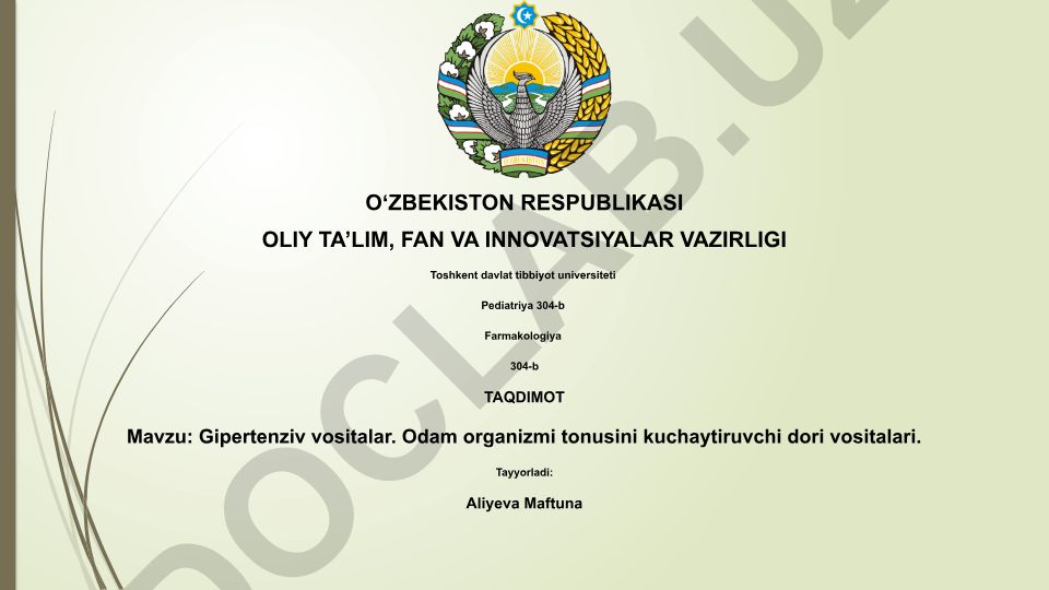 Gipertenziv vositalar va organizm tonusini oshiruvchi dorilar