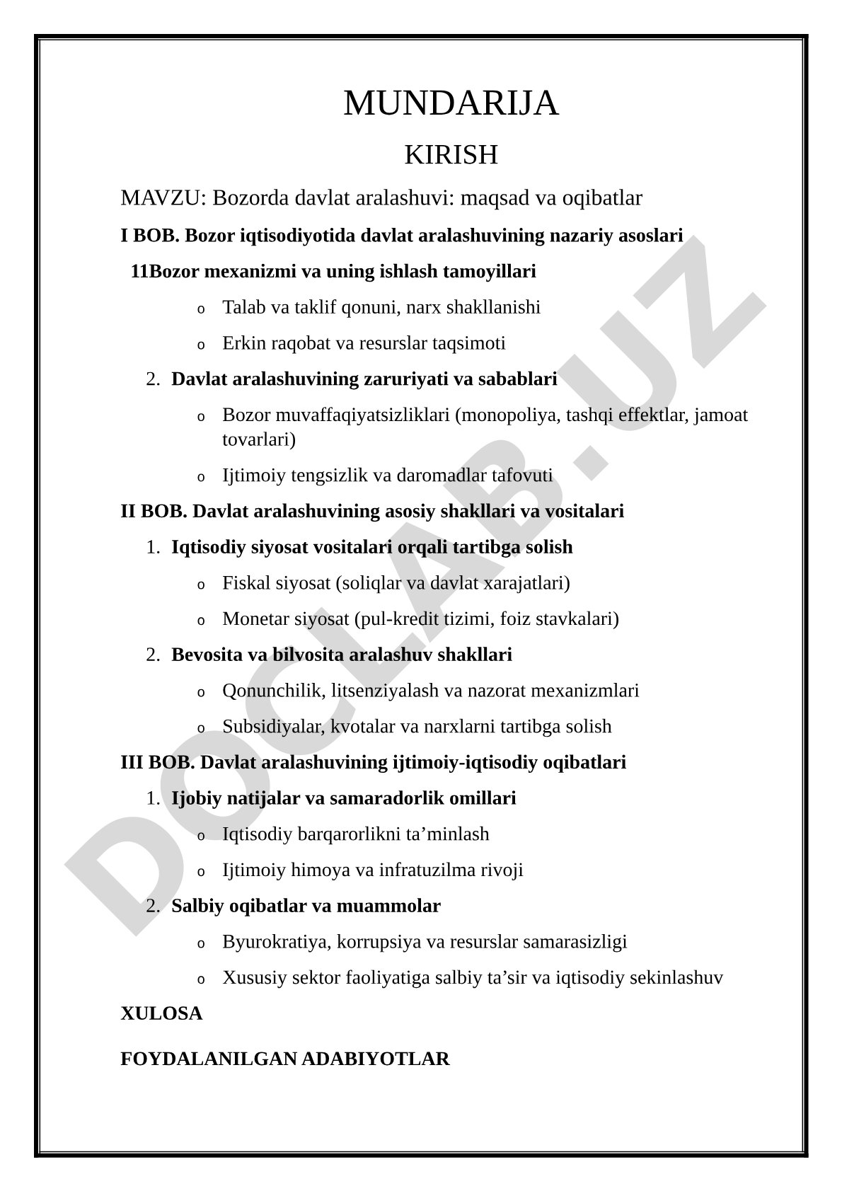 Bozorda davlat aralashuvi: maqsad va oqibatlar