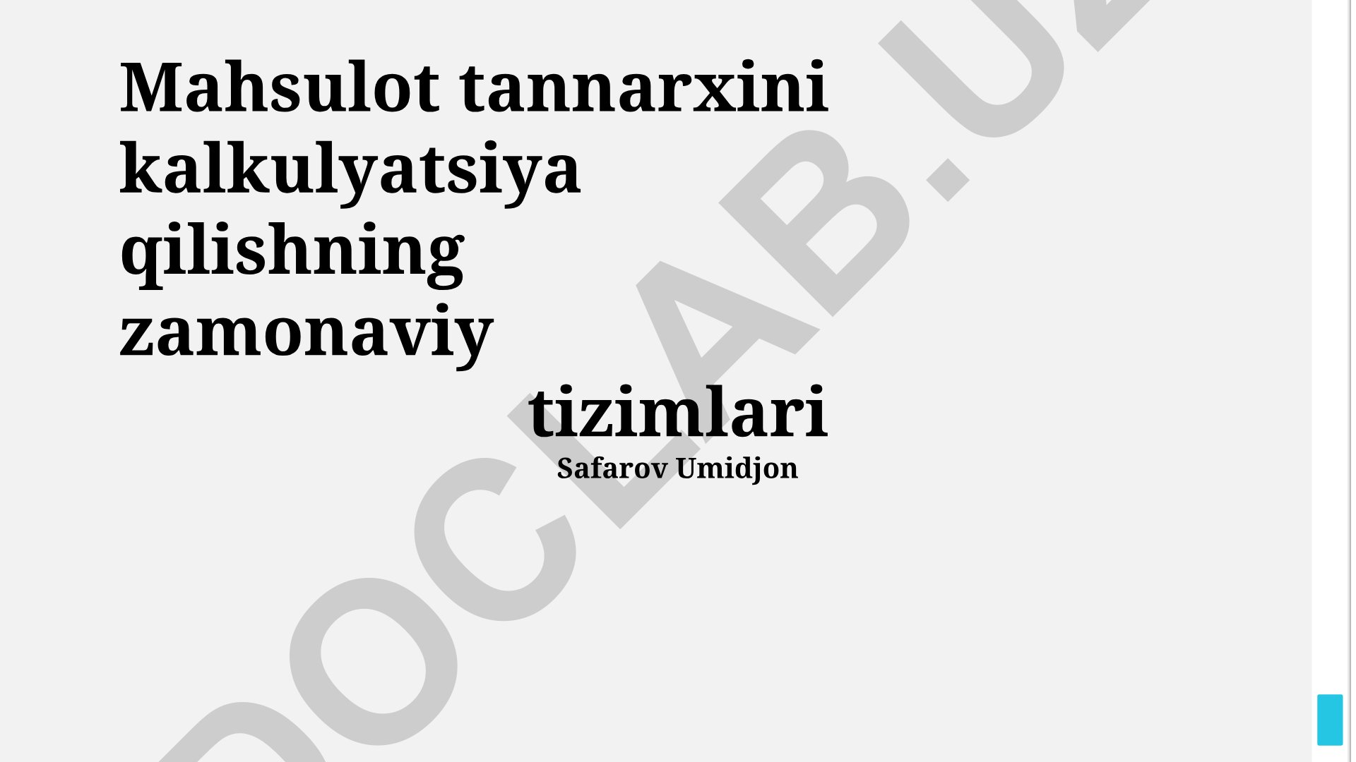 Mahsulot tannarxini kalkulyatsiya qilishning zamonaviy tizimlari